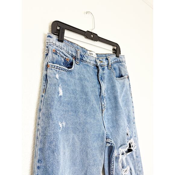 ZARA The 90's Full Length Jeans Size 8 Distressed High Rise Straight Leg - Picture 6 of 12